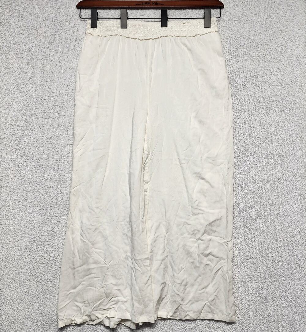 Sweet Magnolia Womens White Wide Leg Pants Size XL Elastic Waist Pull On Viscose